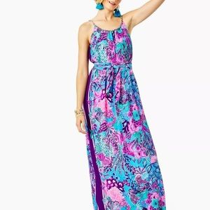 Lilly Pulitzer Women Hazelyn Maxi Dress Turquoise Oasis Snuba Duba Doo, NWT Sm